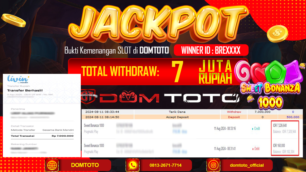JACKPOT SLOT SWEET BONANZA 1000 11 AGUSTUS 2024